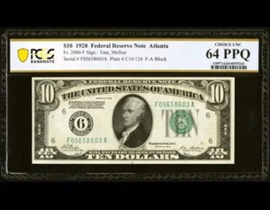 1928 $10 Federal Reserve Atlanta Note PCGS 64 PPQ Serial # F05658603A Fr 2000-F - Picture 1 of 3