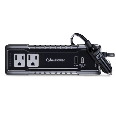 Cyber Power 175W POWER INVERTER | 12V DC to 120V x2 AC OUTLETS 15W USB-C 2.4A A - Image 1 of 4