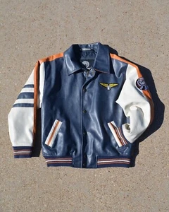 First Down Bomber Jacket Size M PVC Casting Leather First Down Flying America - Picture 1 of 4