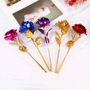 24k gold plated golden rose flowers anniversary valentine's day lovers' gift Fs - Picture 1 of 16