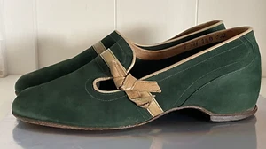 Vintage Brevitt "MAYFAIR BOUNCER" Green Suede Leather Shoes Sz 7.5  England Made - Imagen 1 de 9
