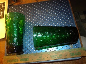 2 medium Vintage Milano Anchor Hocking EMERALD Green Bumpy Crinkle Round Glasses - Picture 1 of 4