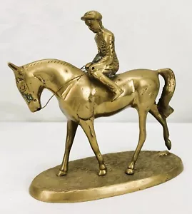Vintage Solid Brass Jockey on Horse Figure Mid Century Modern MCM ~ 6" x 6" - Picture 1 of 7