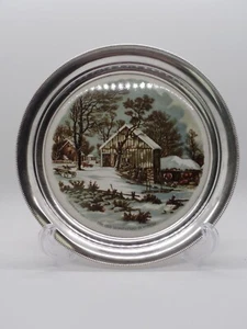 Currier & Ives STERLING SILVER & Porcelain "The Old Homestead in Winter" Plate - Picture 1 of 5