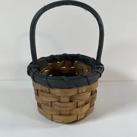 Vintage Splint Wood Wicker Basket Small Fruit Floral shelf decor 5.5” Cover