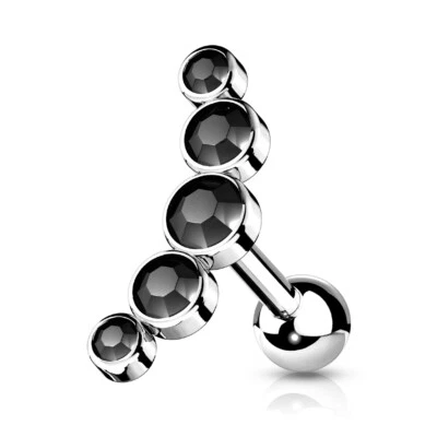 5 Round CZ Set Curve Top Ear Cartilage Piercing Tragus Helix Barbell Studs - Image 1 of 4