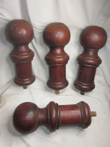 4 large solid wood vintage post finial ball topper poster bed reclaimed lathe tu Cover