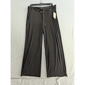 Michael Kors Pants Womens L Wide Leg Elastic Waist Stretch Belt Flowy Black NWT - Picture 1 of 14