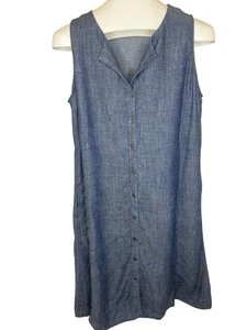 Vestido estilo jean de mezclilla Jill sin mangas mezcla de lino damas talla MED informal - Imagen 1 de 6