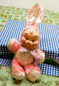 vtg. Columbia Spielzeug Plüschtier Stofftier 16 Zoll Hase Hahn mit Gummi Gesicht - Bild 1 von 7