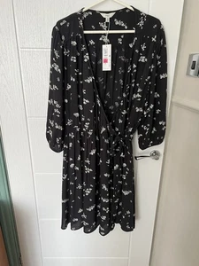 Marks And Spencer Ladies Black Floral Wrap Dress Size 22 NEW With Tags - Picture 1 of 10