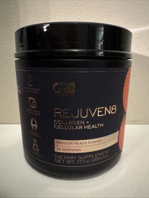 GR8 Lifestyle Rejuven8 Colágeno Salud Celular Pasión Melocotón 28 Porciones 3/2027 Foto 1 de 4