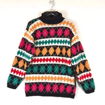 Suéter Preppy De Colección Años 80/90 Informal Esquina Angora/Lana Cuadros Grande Difuso Peludo Foto 1 de 4