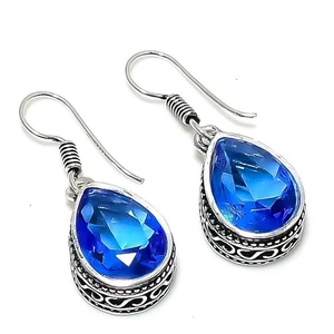 Blue Tanzanite Gemstone Handmade 925 Sterling Silver Jewelry Earring Size 1.4" - Picture 1 of 1