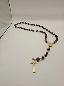 Handgefertigter Tigerauge Rosenkranz mit Kruzifix Made in Italy mit einem Tropfen Weihwasser - Bild 1 von 7