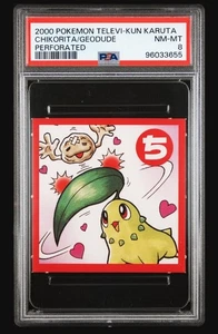 PSA 8 2000 Pokemon Televi-Kun Karuta Chikorita / Geodude Perforated - Bild 1 von 3