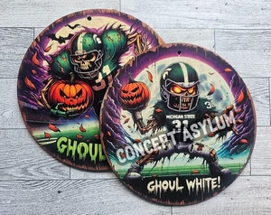 MSU Michigan State Spartans "Ghoul Green/Ghoul White" Spooky Halloween Sign Set - Picture 1 of 3