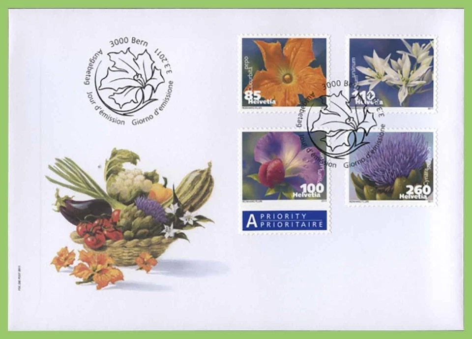 Switzerland 2011 Vegetable Flowers, inc Priority First Day Cover - Image 1 of 1