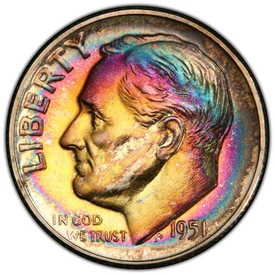 1951 10c 🌈PCGS PR-67+ Excelente gema en tono arco iris ++ Foto 1 de 4