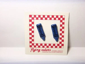 BLUE CRAYONS  STUD EARRINGS FROM FLYING COLORS CERAMIC JEWELRY  (SAN FRANCISCO) - Picture 1 of 3