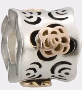 Cuentas de plata esterlina KC-78 auténticas Chamilia y flores en capas de oro de 14K - Imagen 1 de 1