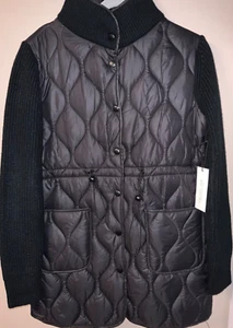 Rachel Zoe black quilted mixed media Jacket Knit Sleeves coat Sz M wmns NWT - Picture 1 of 7