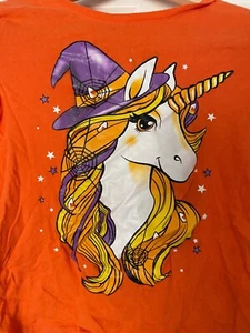 Childrens Place Girls Unicorn Long Sleeve Orange Halloween Shirt Medium Sz 7 / 8 - Picture 1 of 5
