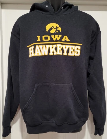 Iowa Hawkeyes Hoodie Mens L Black Yellow Russell Pullover Sweatshirt Sweater Cover