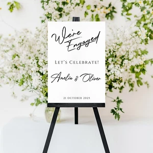 Minimalist We're Engaged Welcome Sign D1 PORTRAIT Personalised Poster 5mm Foam - Picture 1 of 4