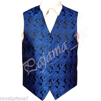 Royal Blue Paisley Tuxedo Suit Dress Vest Waistcoat Formal Party Prom Wedding  - Image 1 of 3