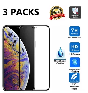 3X Apple iPhone X XS Max XR Full Coverage Tempered Glass Screen Protector - Picture 1 of 3