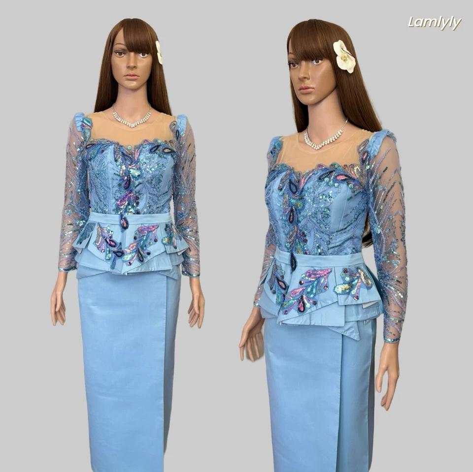 Khmer Traditional Outfit / Cambodian Clothes - 2 Piece, Khmer Shirt & Skirt - Image 1 of 4