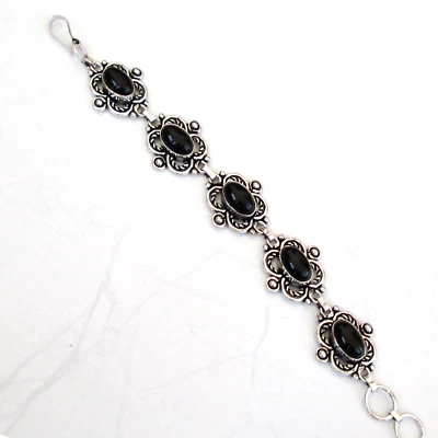 Handmade jewellery silver overlay black onyx cabochon love bracelet jewelry - Image 1 of 4
