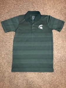 Michigan State Spartans Polo Shirt SMALL S Green Striped Polyester - Picture 1 of 5
