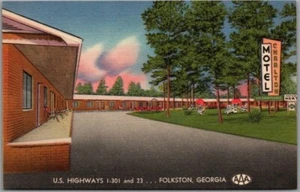 Folkston, Georgia Postcard CHARLTON MOTEL Highway 301 / 23 Roadside Linen c1950s - Bild 1 von 2