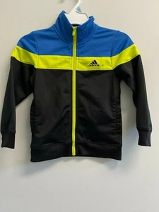 Excellent ADIDAS BOYS Size 4 Black/Blue/Neon Full Zip Track Jacket BOS Logo - Picture 1 of 5