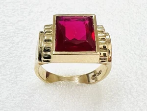 Vintage 10k Solid Gold Lab Created Ruby Men's Ring Size 10.25 ( 7.3 Grams ) - Picture 1 of 5