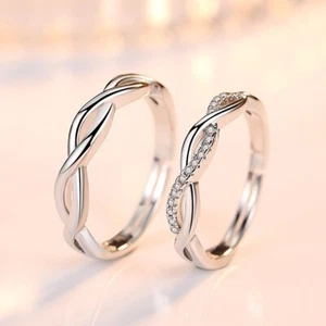 925 Sterling Silver Crystal Twisted Adjustable Ring Women Mens Jewellery Gift - Picture 1 of 8