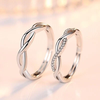 925 Sterling Silver Crystal Twisted Adjustable Ring Women Mens Jewellery Gift - Image 1 of 4