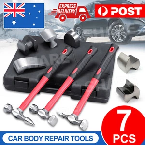 7Pc Auto Car Body Repair Hammer Dolly Panel Dent Beating Tools Roller Kit Case - Picture 1 of 8