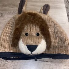 Brown Lion Beanie Brand Hat Wool Blend HELMET COVER Knitwits Hand Made Nepal EUC