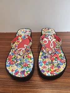 Brighton Womens Wedge Love Flip Flops SZ 9 NWOT Floral Silver And Crystal Heart - Picture 1 of 7