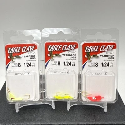 Eagle Claw Ice Fishing Teardrop Panfish 1/24oz Jigs -3 Colors-Size 8 Lot of 3 B2 - Image 1 of 4