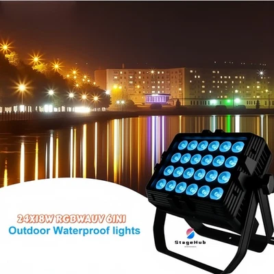 DMX 24x18W RGBWAUV LED Flood Light Outdoor Waterproof IP65 Wall Washer Uplights - Image 1 of 4
