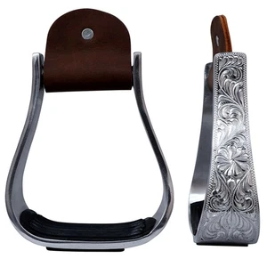 HILASON 3" Hals Western Aluminium Pferd Steigbügel floral graviert silber - Bild 1 von 3