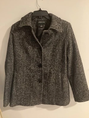 Chaquetón London Fog para mujer tweed mezcla de lana de un solo pecho abotonado negro S Foto 1 de 3