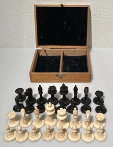 Antique Horn McCrillis Bovine Bone Chess Travel Set No. C-90 - Picture 1 of 8