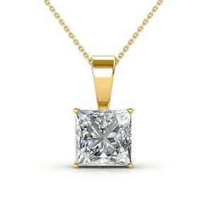 1 Ct Princess Cut Solitaire Simulated Diamond Pendant Necklace 14k Gold Finish