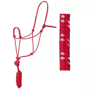Knotted Poly Rope Horse Halter With 8' Lead Red New W/Tags Free Shipping - Picture 1 of 4
