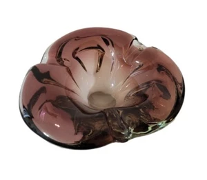 Vintage Art Glass Murano Ashtray Or Candy Dish Purple Clear Glass Hand Blown - Picture 1 of 9